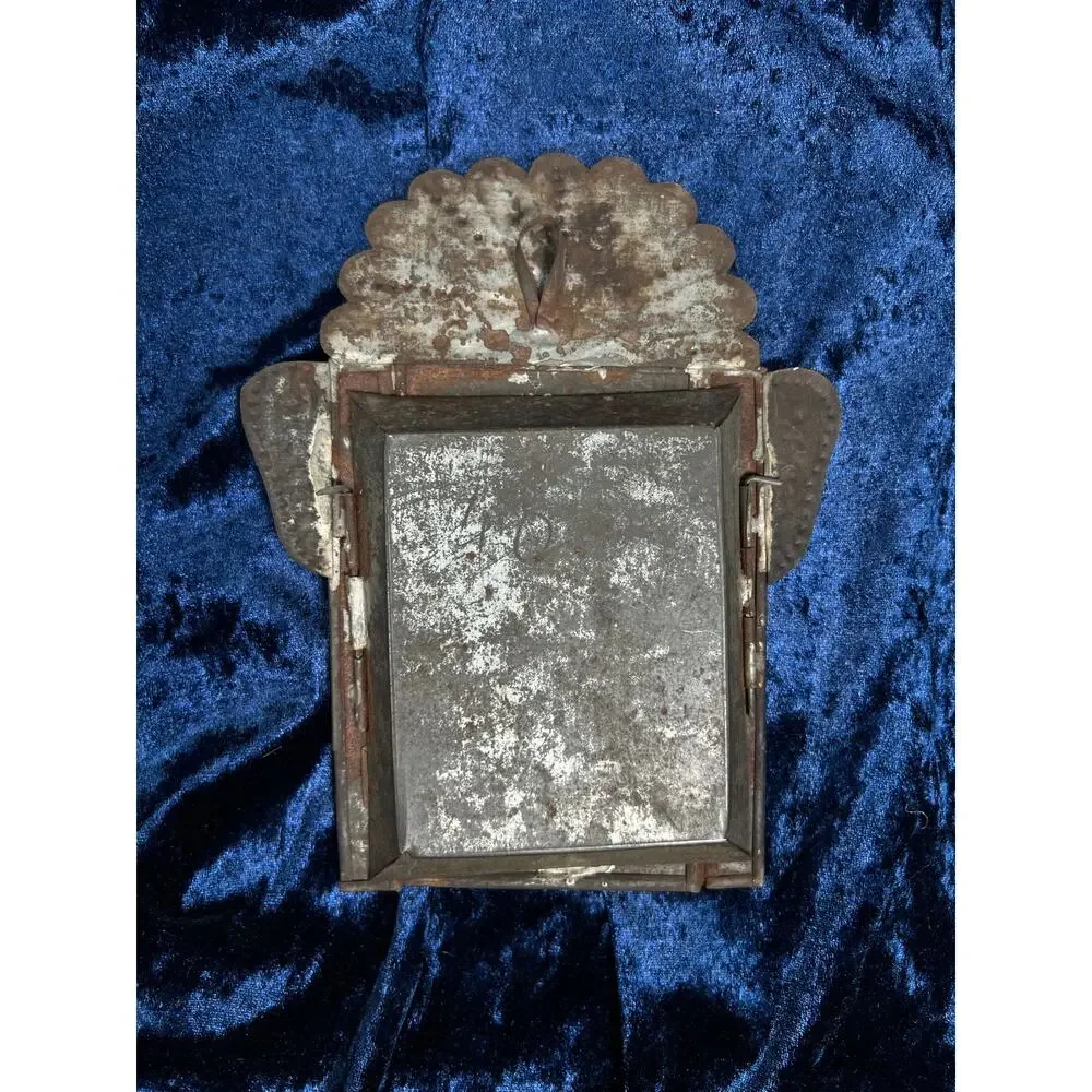 Vintage Metal Religious Shadow Box – Crucifixion Dried Flower Folk Art Shrine